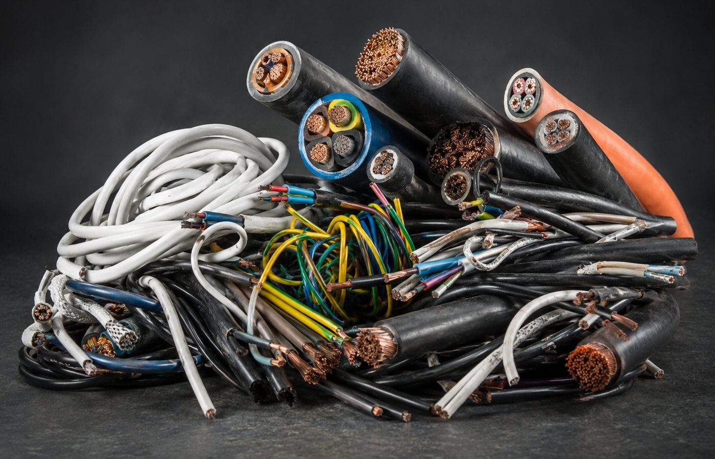 Kabelschrott mit Kupferleitungen und Elektrokabeln